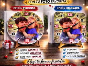 Reloj en MDF sublimable con caja y soporte Redondo o Cuadrado.